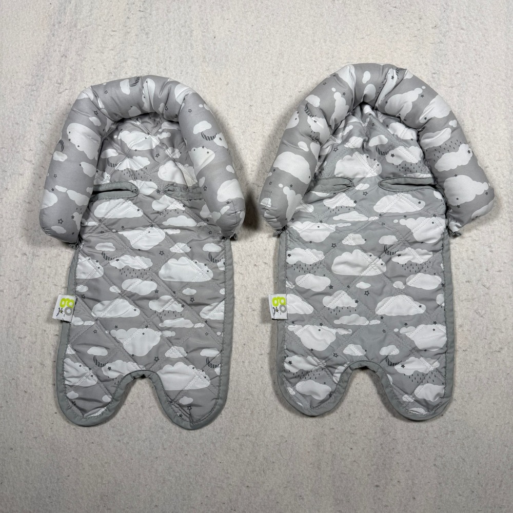 Lot of 2 Go by Goldbug Baby Head Support Gray Cloud Quilted Car Seat Insert